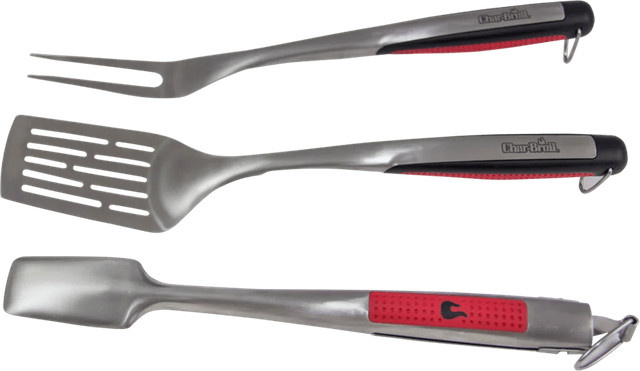 Char-Broil Comfort Grip Grillbesteck-Set 3-teilig aus Edelstahl in Silber mit Wender, Grillzange und Gabel - Bild 2
