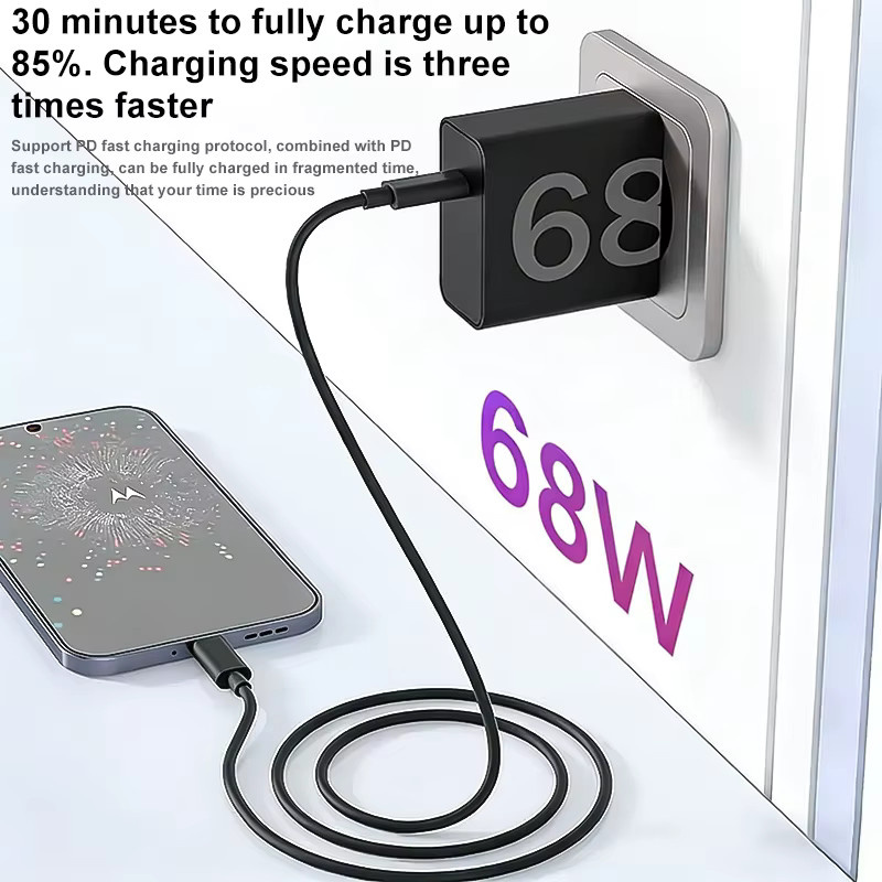 125W USB-C Schnellladegerät mit 5A Typ C Datenkabel, Wandadapter für iPhone, Samsung, Google, Motorola, Huawei und Honor, Schwarz - Bild 4