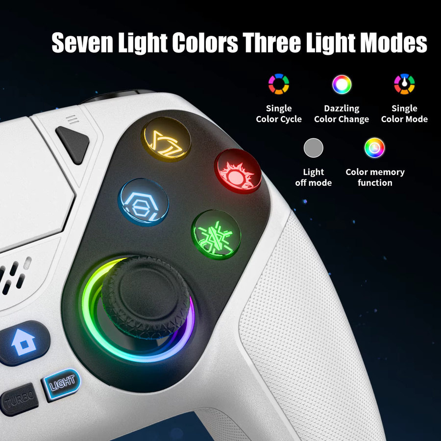GAMROMBO Kabelloses Gamepad mit Hall-Effekt RGB Joystick für PlayStation 5 PS5 Pro Slim und PC, Bluetooth Controller mit Turbo und Programmierbaren Funktionen, Multicolor/Rot/Weiß - Bild 3