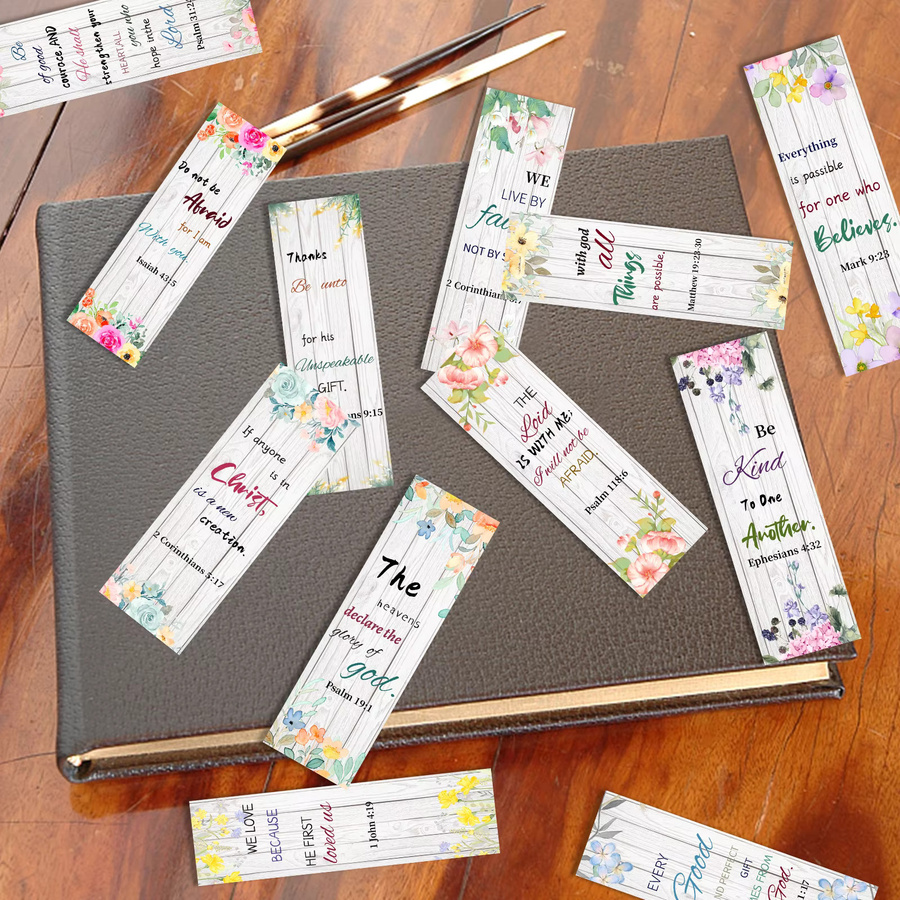 12-teiliges Lesezeichen-Set aus Papier mit floralen Aquarelldesigns und inspirierenden Zitaten in Multicolour - Bild 2