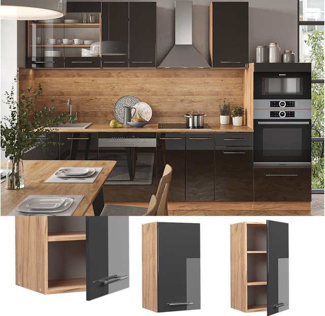 Vicco Hängeschrank Fame-Line Küchenschrank in Eiche und Anthrazit Hochglanz mit Softclose-Scharnieren und Einlegeboden, Breite: 40 cm - Bild 1