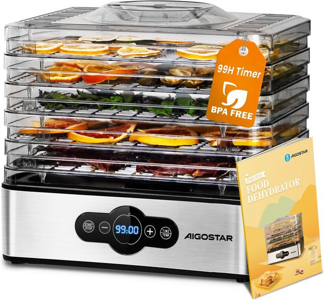 Aigostar Crispy Lebensmitteltrockner mit 240W und 5 Tabletts sowie digitaler Steuerung zur Trocknung von Obst, Fleisch und Gemüse - Bild 1