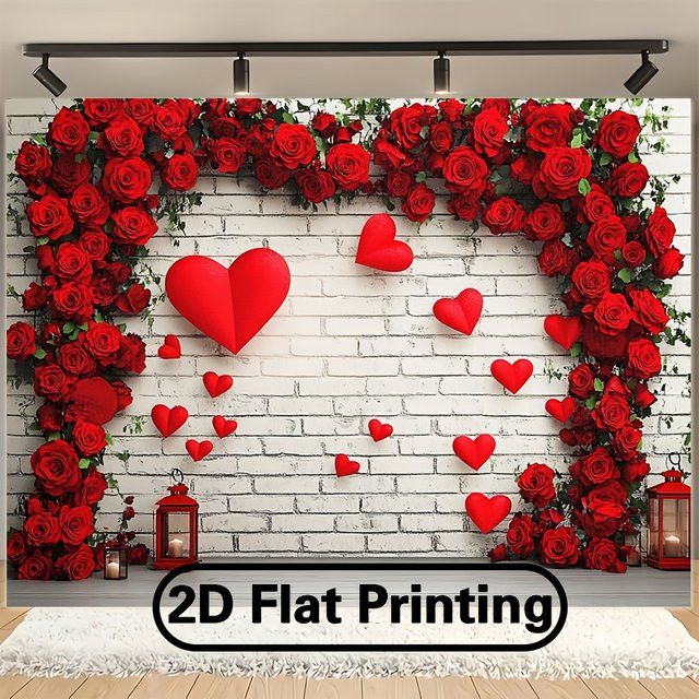 VIKAMA Valentinstag Wandteppich mit roten Rosen als romantische Dekoration für Hochzeiten und Partys, Farbe: Rot - Bild 1