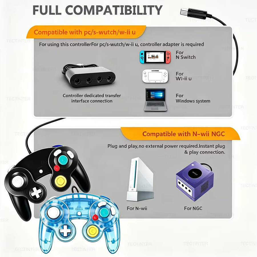 TECTINTER GC Wired Gamecube Controller in Purple für Nintendo Switch, Wii und Wii U - Bild 4