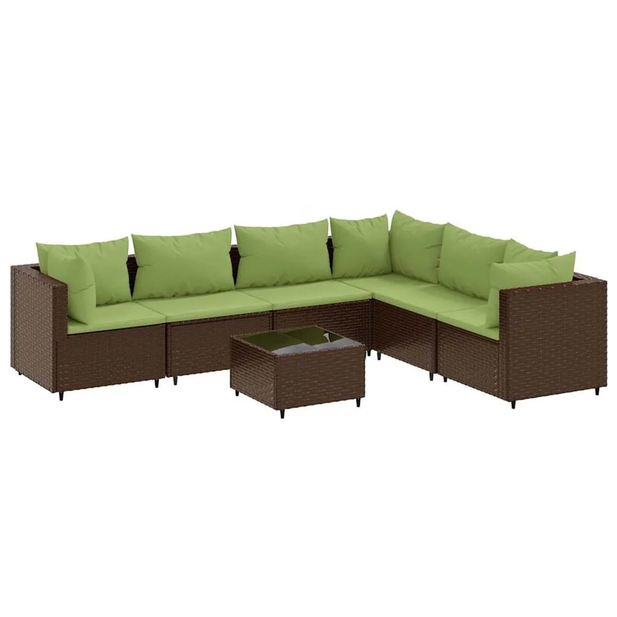 vidaXL 7-tlg. Garten-Lounge-Set in L-Form aus braunem PE-Rattan mit UV-beständigen Kissen und pulverbeschichtetem Stahlgestell - Bild 2