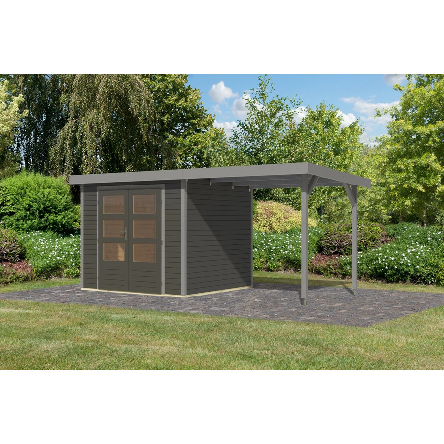 Karibu Gartenhaus Ernesto mit Anbaudach in Terragrau/Grau, B/T/H: 209 x 238 x 213 cm - Bild 2