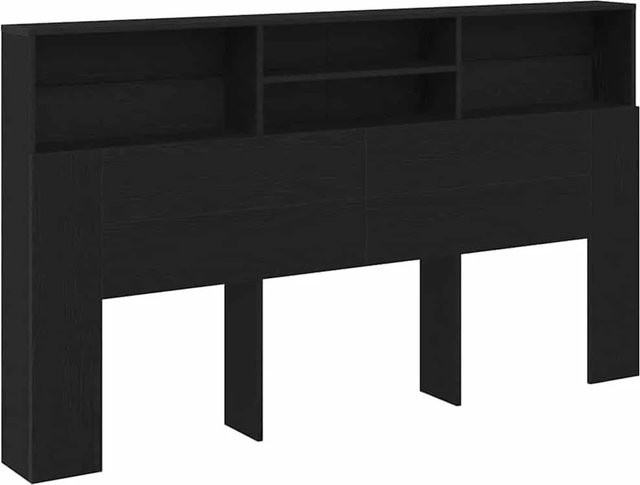 vidaXL Kopfteil Schrank in Schwarz und Eichen-Optik mit Seitenfächern, Wandmontage, B: 180 cm, T: 19 cm, H: 103,5 cm - Bild 1