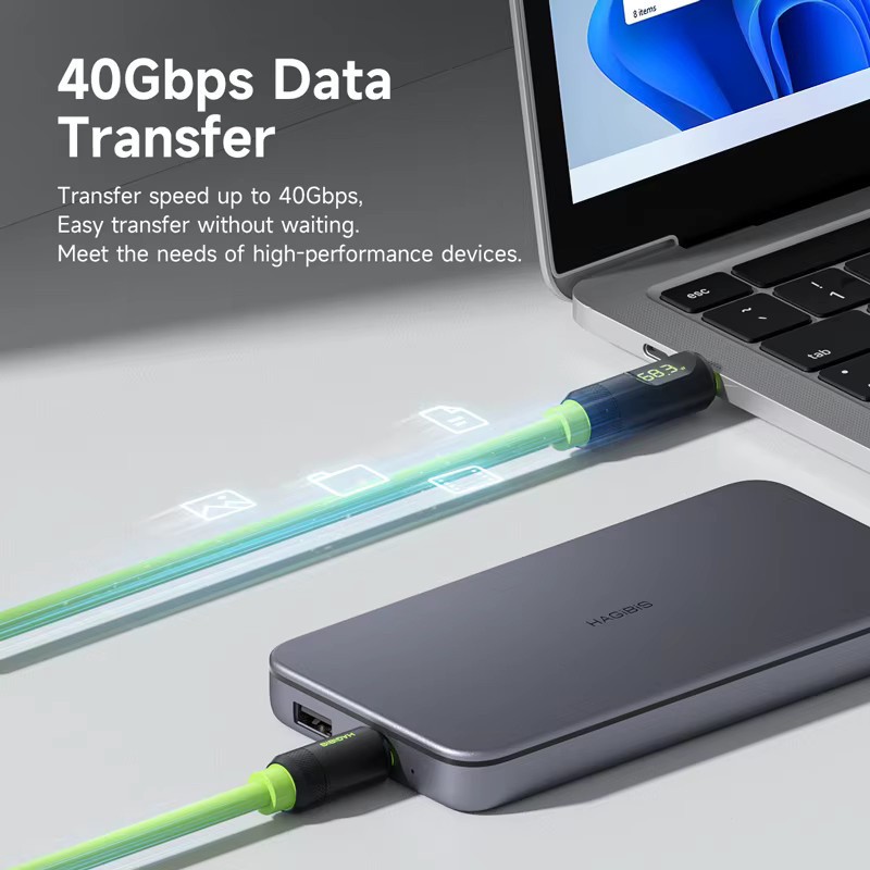 Hagibis USB-C-Schnellladekabel mit LED-Anzeige, PD 240 W, 40 Gbit/s Videokabel, kompatibel mit Thunderbolt 4/3, Farbe: Grün - Bild 5