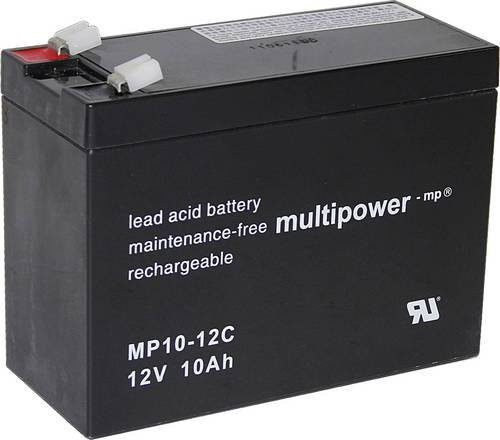 Multipower Bleiakku MP10-12C 12V 10Ah Blei-Vlies AGM mit 6,35mm Flachstecker B/H/T: 151 x 118,5 x 65 mm - Bild 1