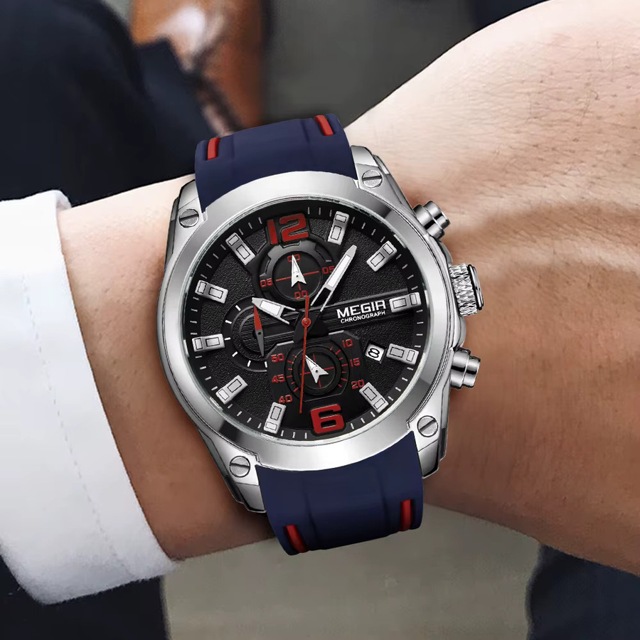 MEGIR Chronograph Armbanduhr, Quarz, Edelstahl, Schwarz, Herren - Bild 2