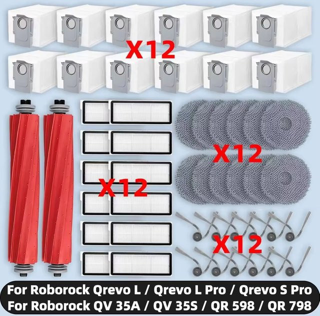 OSSIEAO Ersatzteil-Set für Roborock Qrevo L, Qrevo L Pro und Qrevo S Pro mit Hauptseitenbürste, HEPA-Filter, Mop-Tuch und Staubbeuteln - Bild 1