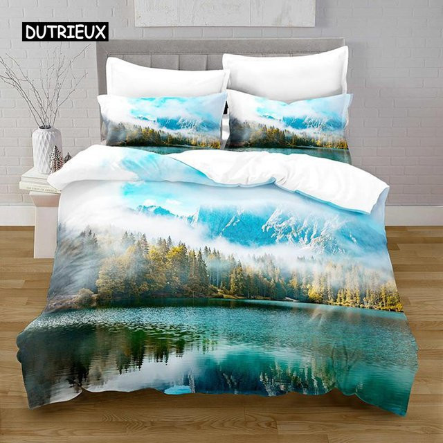 See Bettwäscheset mit Berggipfel und Steinmuster aus Mikrofaser, Multicolor, B/H: 140 x 210 cm - Bild 1