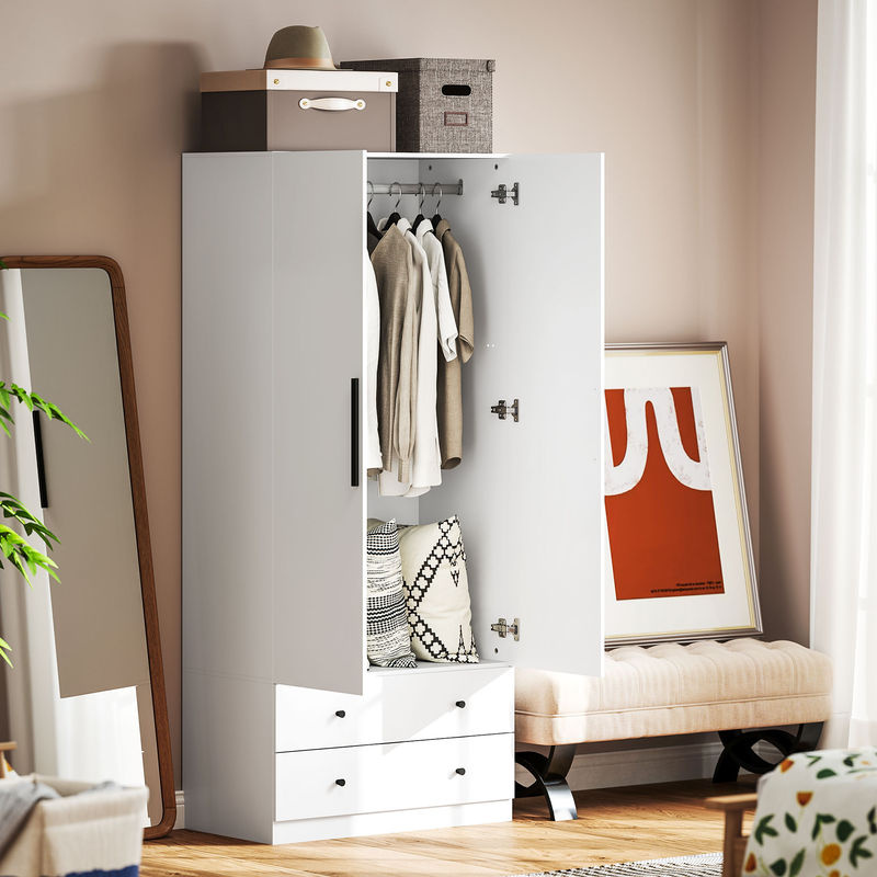 HOMCOM Kleiderschrank als Mehrzweckschrank mit 2 Türen, Kleiderstange und 2 Schubladen, Weiß, B: 79 cm, T: 43 cm, H: 180 cm - Bild 2