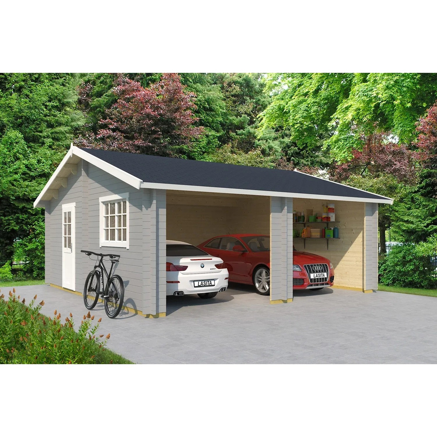 Lasita Maja Doppel-Holzgarage Falkland in Lichtgrau mit Außenmaßen B/T: 628,6 x 635 cm - Bild 2