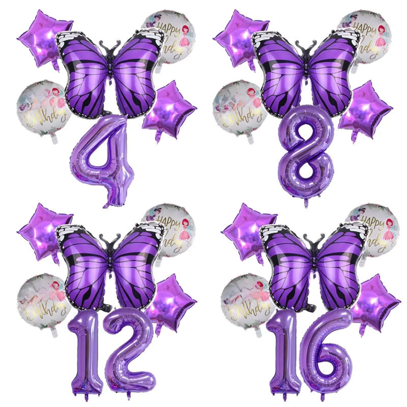 6er Set lila Schmetterling Folienballons aus Kunststoff für Geburtstag und Babypartys, Höhe: 101,6 cm - Bild 3