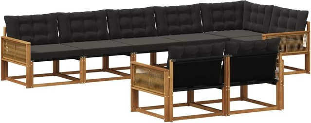 vidaXL Outdoor-Sofagarnitur L-Form aus Akazienholz mit Textilene und 8 Kissen, Braun und Schwarz - Bild 1