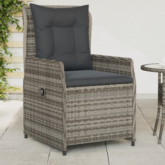 VIDAXL Set aus 2 verstellbaren Gartensesseln aus Polyrattan in Grau mit Armlehnen und UV-beständigen Kissen - Bild 2