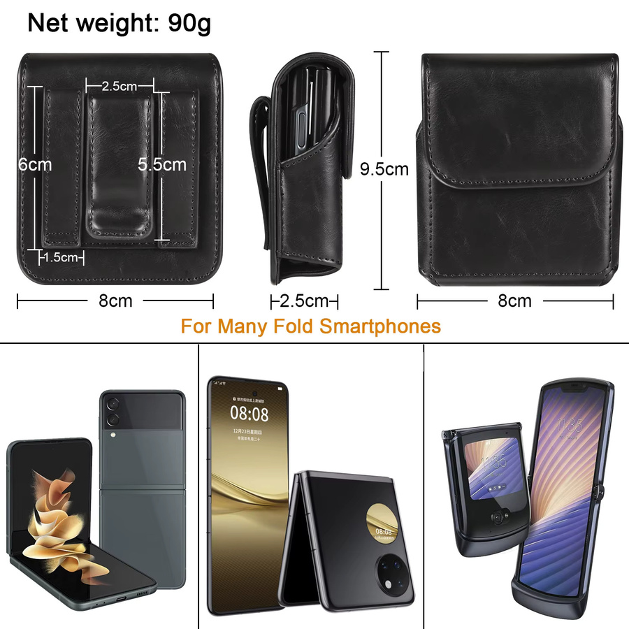 Leder Gürtelclip Holster Tasche für Samsung Galaxy Z Flip 7 6 5 4 3 5G und Motorola Razr 60 50 40 sowie Oppo in Schwarz oder Braun - Bild 3