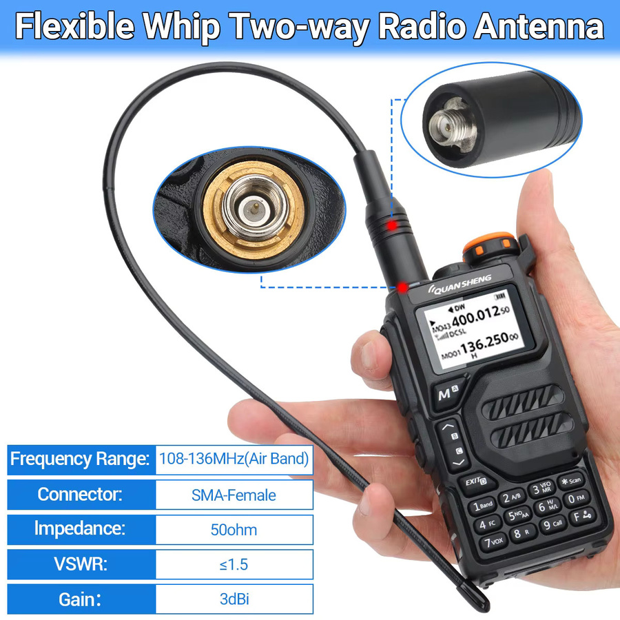 AM-771 Air Band Antenne 108-136 MHz mit SMA-Buchse für Quansheng UVK5 UVK6 UV5R Plus und Baofeng UVK5M, Schwarz - Bild 2