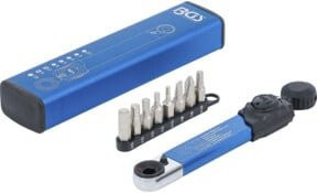 BGS Drehmomentschlüssel mit 9-teiligem Bit-Satz, 1/4 Zoll Antrieb, 2 - 10 Nm, Abtrieb Innensechskant 6,3 mm, Blau - Bild 1
