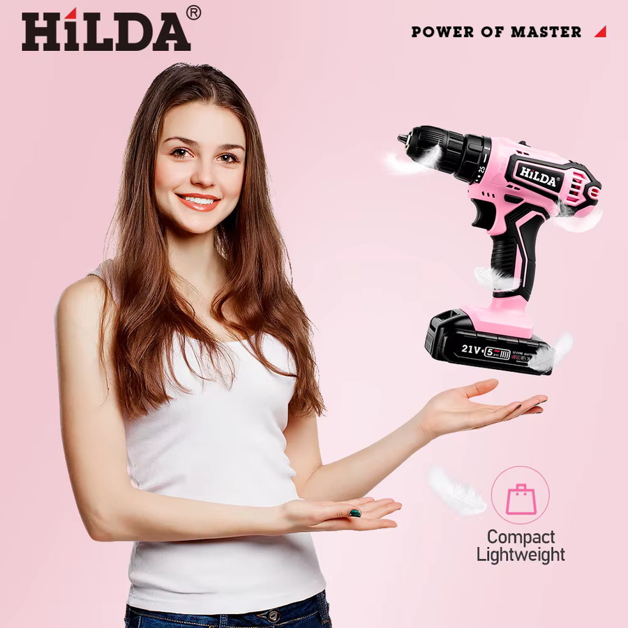 HILDA Akku-Bohrschrauber in Pink mit 21V und wiederaufladbarem Akku inklusive Werkzeugtasche - Bild 5