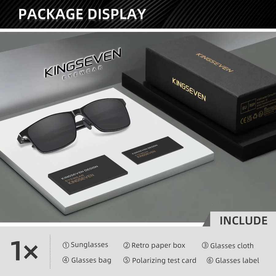 KINGESEVEN Sonnenbrille Rechteckig, Vollrand, Schwarz, Herren, polarisiert - Bild 4