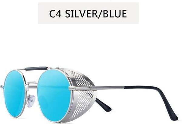 CICI Global Glasses Steampunk-Sonnenbrille, Metall, Vollrand, Round, Unisex, silber/blau - Bild 1