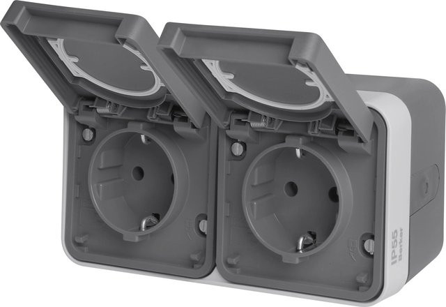 Berker W.1 2-Fach Aufputzsteckdose IP 55 in Grau - Bild 1