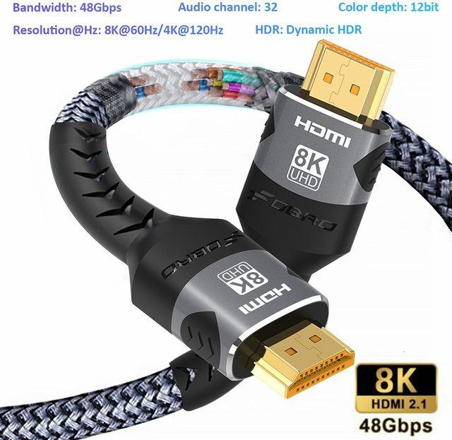 HACHANLUN HDMI 2.1 Kabel Schwarz 8K@60Hz 4K@120Hz 48Gbps mit eARC und HDR für PC, Laptop, TV Box und PS5 - Bild 1