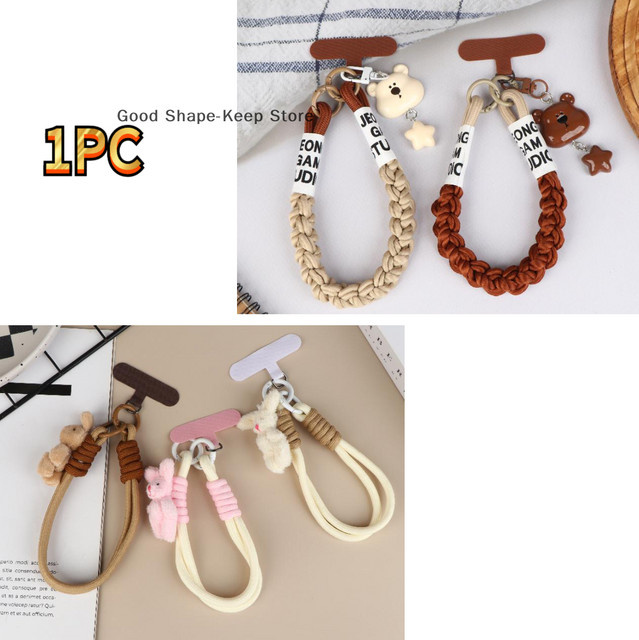 Y2K Bär Cartoon Handyband mit Sternkopf als Anti-Verlust-Armband und Schlüsselanhänger in Beige und Multicolour - Bild 1