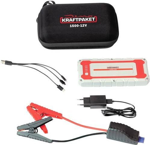 Dino KRAFTPAKET Schnellstartsystem 12V 1500A 62.9Wh mit Arbeitsleuchte und Elektronikschutz in Schwarz - Bild 1