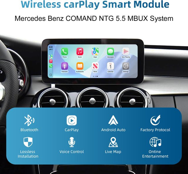 LEXXSON Drahtlose CarPlay und Android Auto Retrofit Kit Decoder Box für Mercedes Benz NTG 5,5 COMAND System 2017-2019, Schwarz - Bild 1