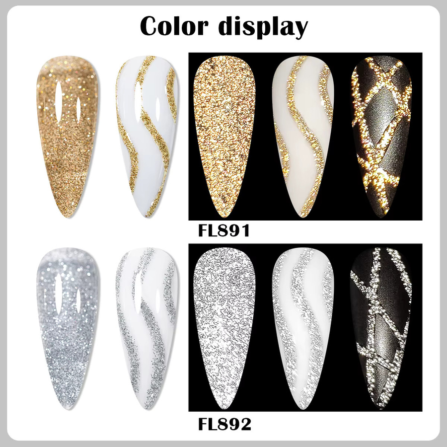 Four Lily Glitter Liner Gel Nagellack Set, Gold Silber, 2 x 10 ml - Bild 3