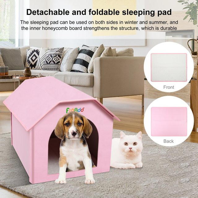 FUNADD Wetterfestes Haustierhaus für Hunde in Pink mit abnehmbarer Matte, extra groß und faltbar für den Innen- und Außenbereich - Bild 1