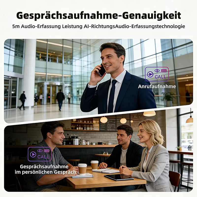 Hganus Tragbarer KI-Sprachrekorder in Blau mit 64 GB Speicher, App-Steuerung und KI-Transkription via ChatGPT-4 sowie Bluetooth 5.3 - Bild 3