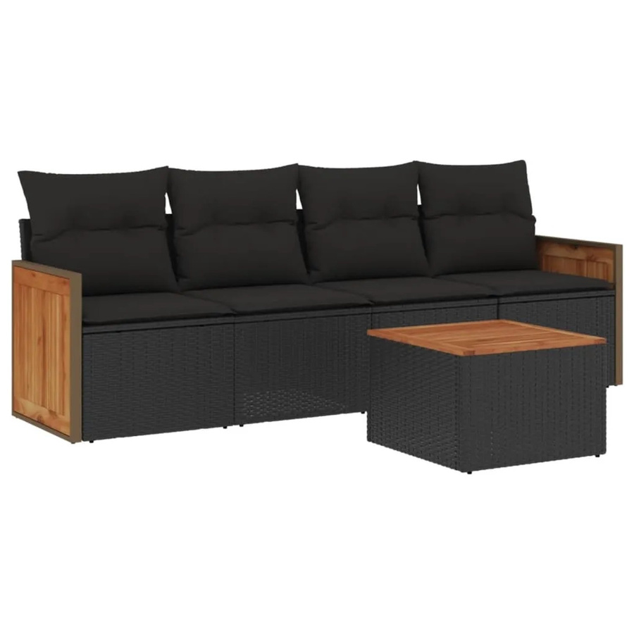 vidaXL 5-teilige Garten-Sofagarnitur aus Polyrattan in Schwarz mit Kissen und Metallgestell - Bild 2