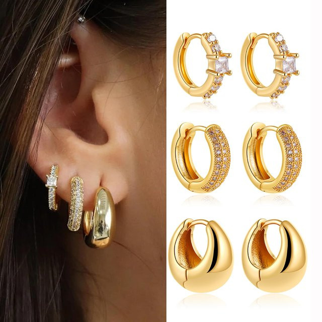 SLOONGJEWELRY Creolen Edelstahl, Gold, Zirkonia, Unisex - Bild 1