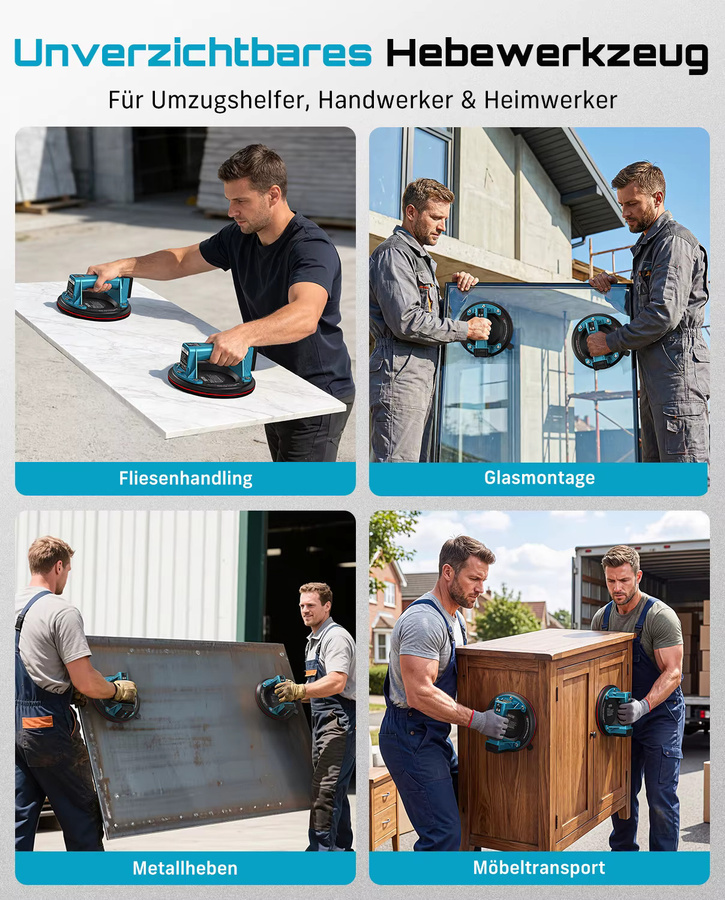 Seesii 2er Set Elektrische Vakuum-Saugnäpfe 8 Zoll mit intelligenter Anzeige und 4 Batterien für Keramik und Glas bis 200kg - Bild 7