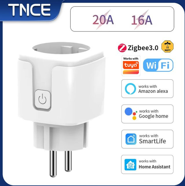 TNCE Smart Steckdose mit Power Monitor, WiFi und Zigbee, EU Stecker, 16/20A, White, kompatibel mit Tuya Smart Life App, Alexa und Google Home - Bild 1