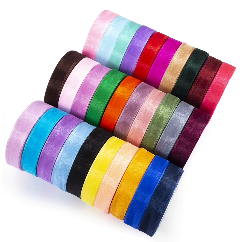 Merylover Organzaband mit Satin-Kante für Schleifen und DIY-Dekoration, Grün und Mehrfarbig, Rolle 45 Meter, Breite: 1,2-4 cm - Bild 2