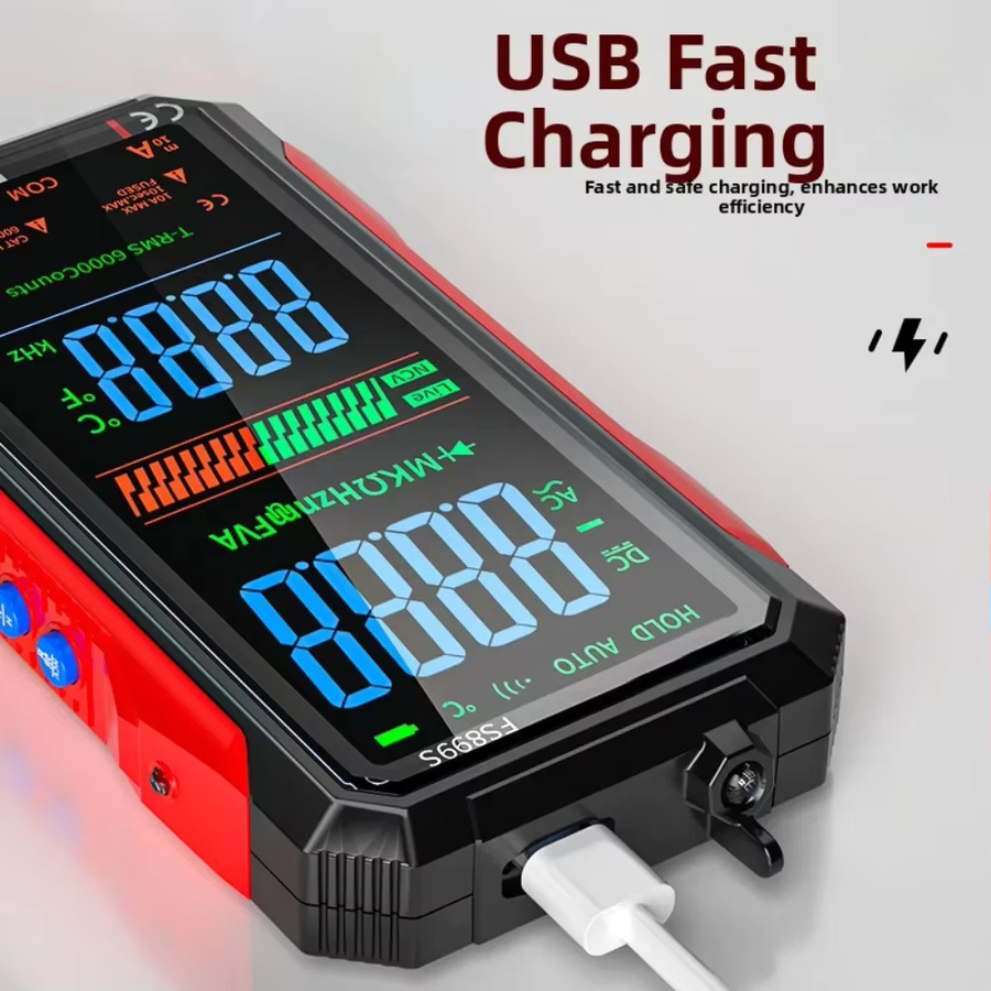 ANENG FS899C Digitalmultimeter in Schwarz mit 4,8 Zoll Großbildschirm, wiederaufladbar, automatische Bereichswahl, 6000 Zählungen, Kapazität, Ohm, Hz, Diode und Live-Check - Bild 4