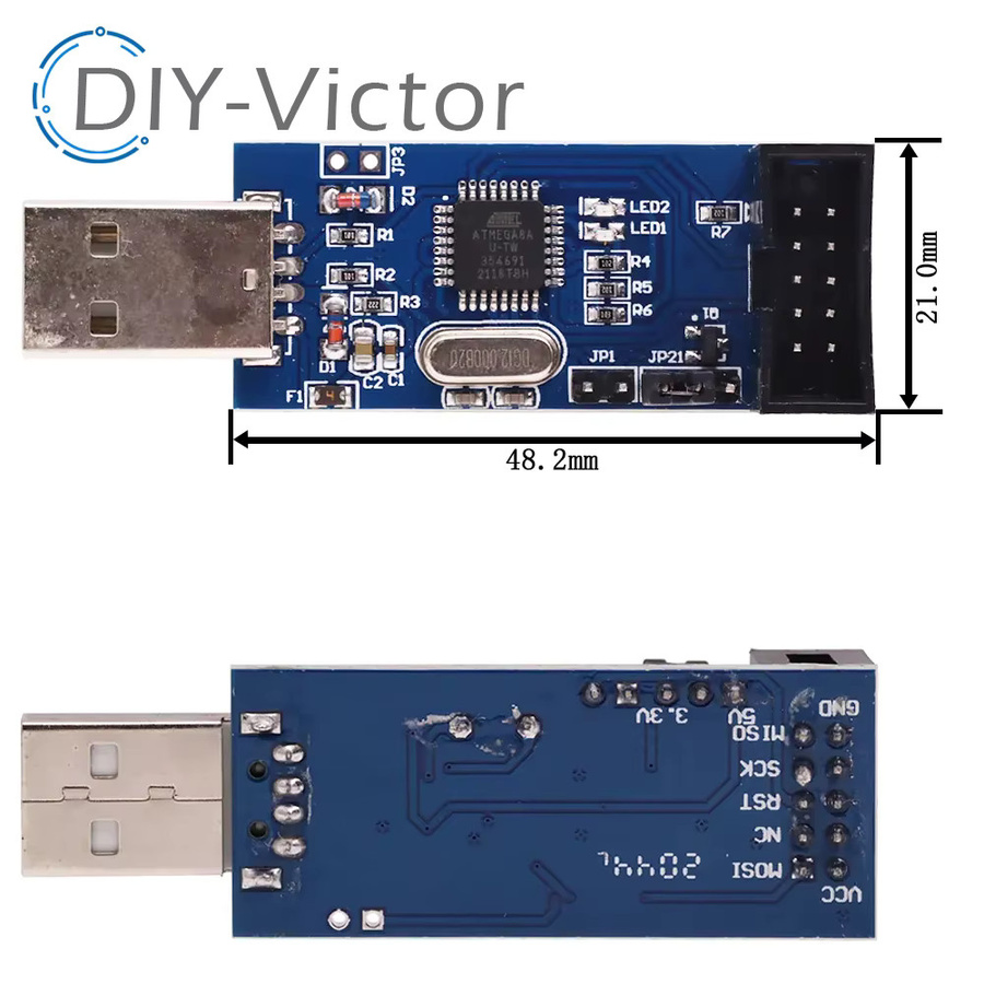 USBASP USBISP AVR Programmer Set mit 10Pin zu 6Pin Adapter Board und Drahtmodul in Blau - Bild 4