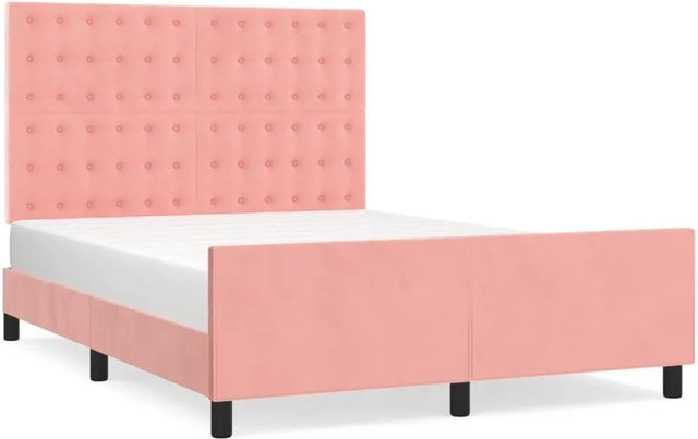 vidaXL Bettgestell mit Kopfteil aus Samt in Rosa, B/T/H: 140 x 190 x 128 cm - Bild 1