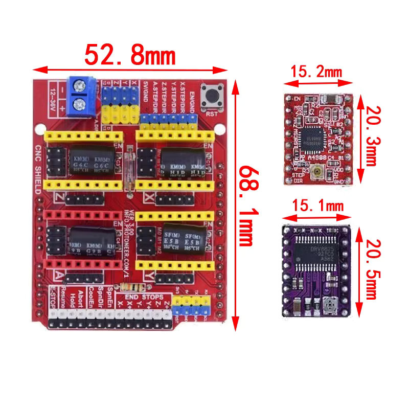 CNC Shield V3 Erweiterungsplatine für Graviermaschinen und 3D-Drucker von Si Tai&SH inklusive 4 Stück A4988 und DRV8825 Treiber in Rot - Bild 2