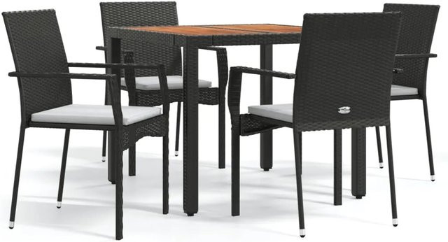 vidaXL 5-teilige Garten-Essgruppe aus Poly-Rattan und massivem Akazienholz in Schwarz und Cremeweiß - Bild 1