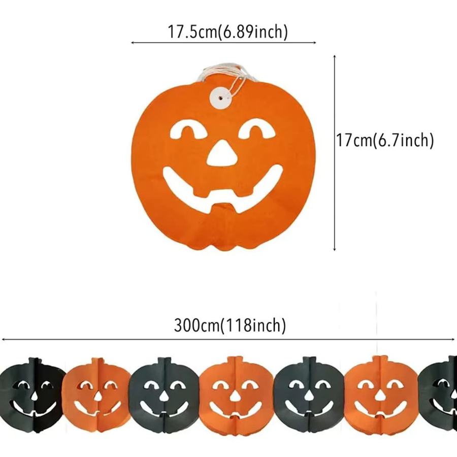 AFYPRTY Halloween Papierbanner Girlande mit Spinne, Kürbis, Geist und Fledermaus in Orange zur Partydekoration - Bild 2