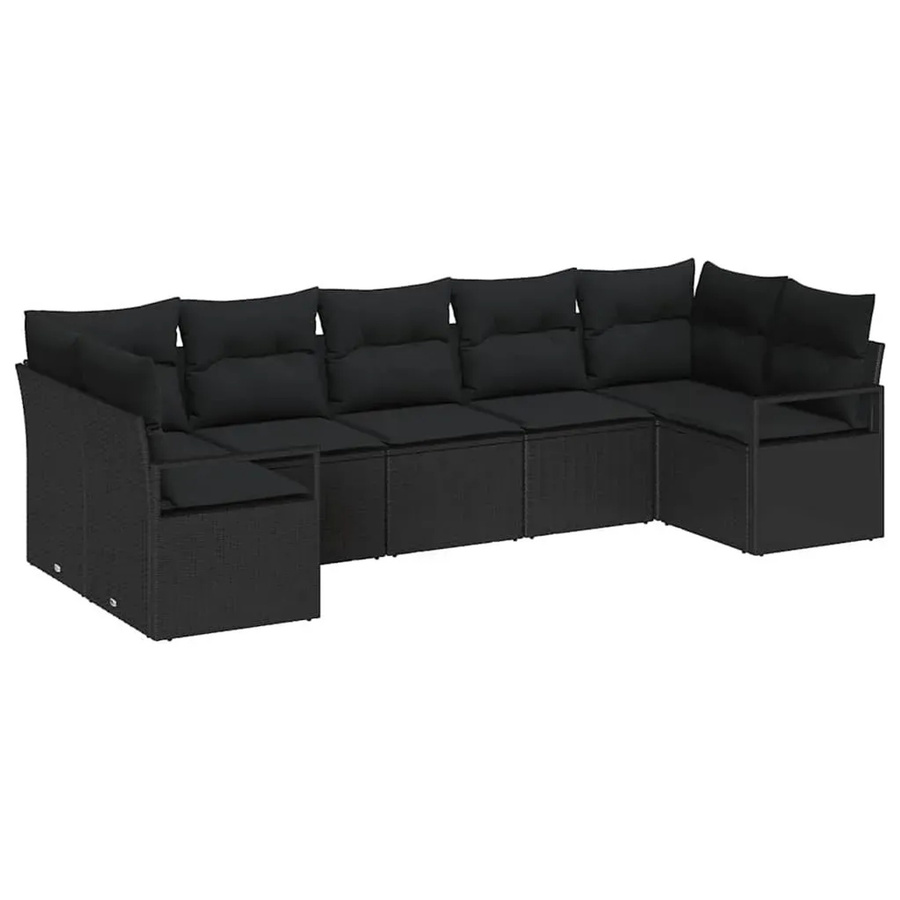7-teiliges vidaXL Garten-Sofa-Set aus Poly-Rattan in Schwarz mit Polsterkissen und L-Form - Bild 2