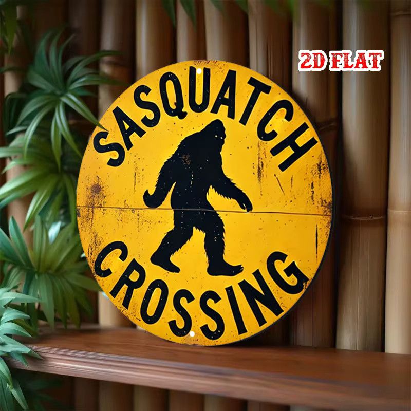 Retro Sasquatch Crossing Rundes Aluminiumschild von Potdemiel in Gelb und Schwarz, Durchmesser: 20 cm - Bild 5