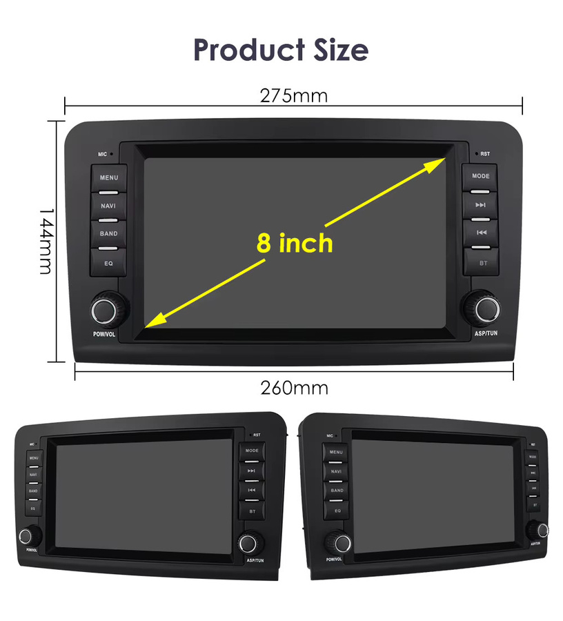 Hizpo 8 Zoll Android All-in-One Autoradio mit GPS Navigation und Carplay für Mercedes Benz M-Klasse W164 und GL-Klasse X164 in Schwarz - Bild 4