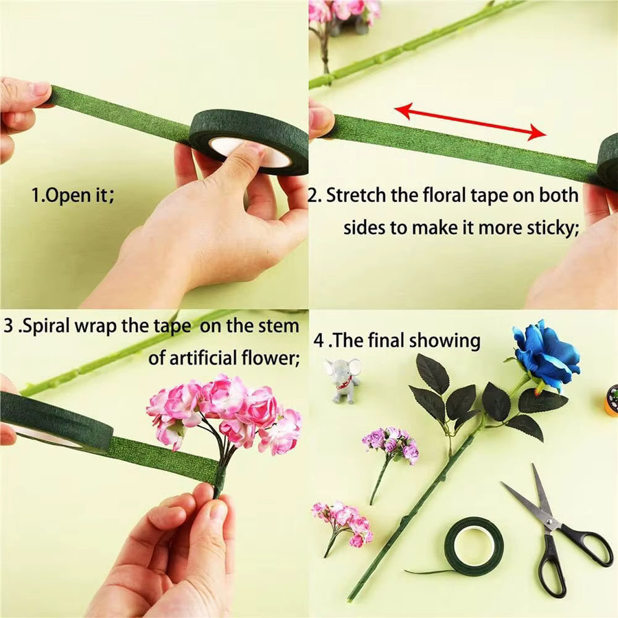 Textiles Blumenband Set für Floristen und DIY-Bastelbedarf, Breite: 1,2 cm, Länge: 27,43 m, Farben: Dunkelgrün, Weiß, Braun - Bild 3
